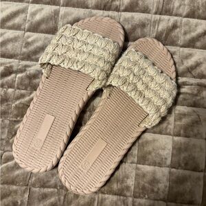 Boho Crochet Slide Sandals | Natural Beige | Women’s 8.5